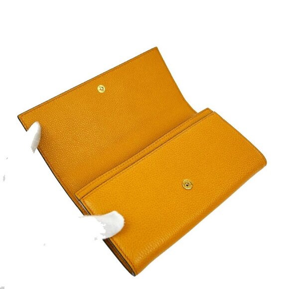 GUCCI GG Logo Horsebit Bifold Long Wallet Leather Yellow Italy 32EF698 - Picture 9 of 15